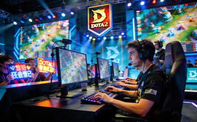 DOTA2国际邀请赛比赛现场，选手专注操作